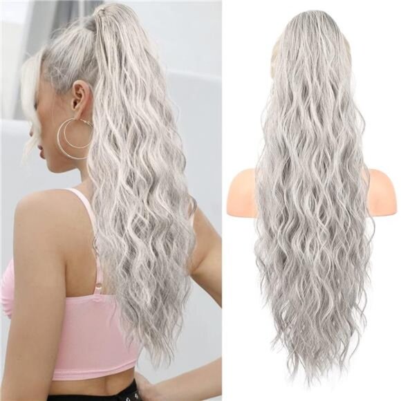 Other - 26 Inch Drawstring Ponytail Hair Extensions Grey/Silver